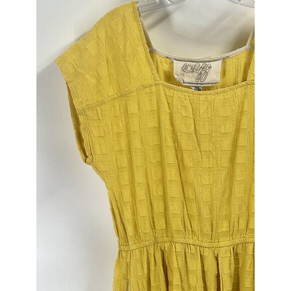 Ace & Jig Yellow Short Sleeve Sheath Dress Square Neck Textured Weave Sz Small - Picture 2 of 6